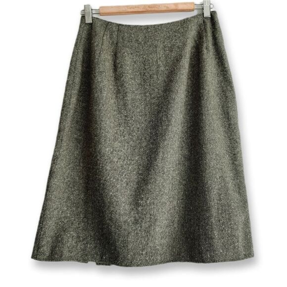 C'EST CITY Silk Wool Blend Side Zip Slit Knee Length Skirt Green Sz 6 - Picture 2 of 8